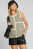 Umgee Round Neck Texture Striped Tank 