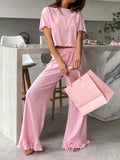 Polka Dot Round Neck Top and Pants Lounge Set Lingerie & Nightwear