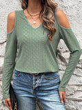 Full Size Eyelet V-Neck Cold Shoulder T-Shirt 