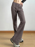 High Waist Flare Drawstring Casual Pants 