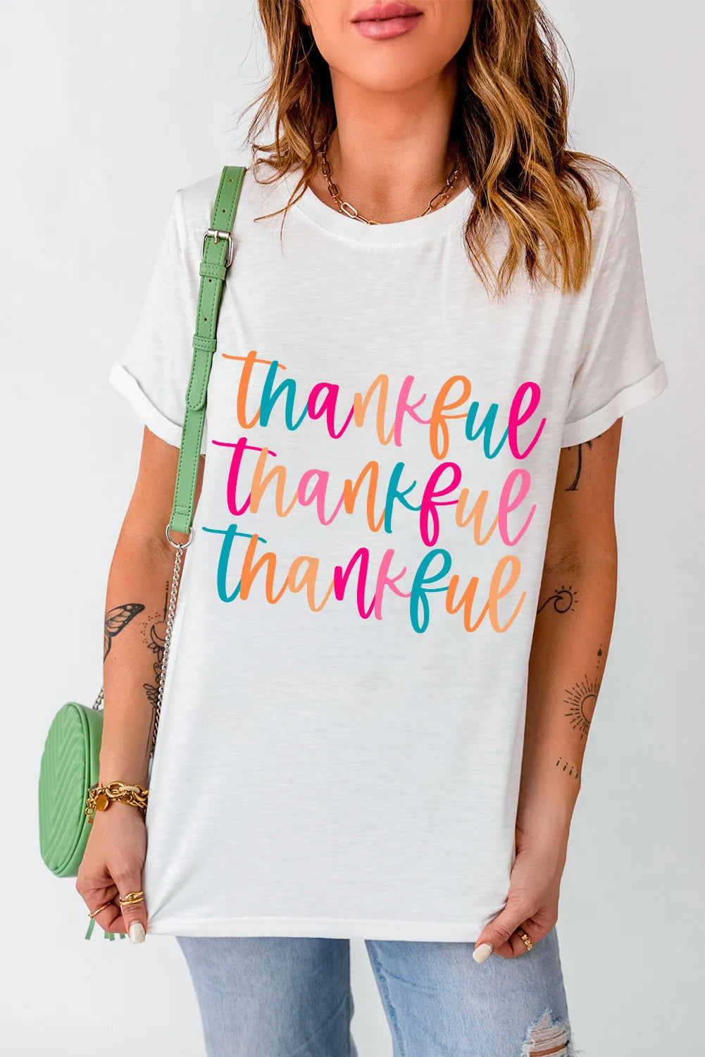 Full Size THANKFUL Round Neck Short Sleeve T-Shirt 