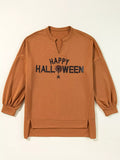 Happy Halloween Graphic Notched Long Sleeve Loose Top 