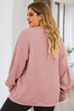 Plus Size Heart Ribbed Round Neck Sweatshirt 