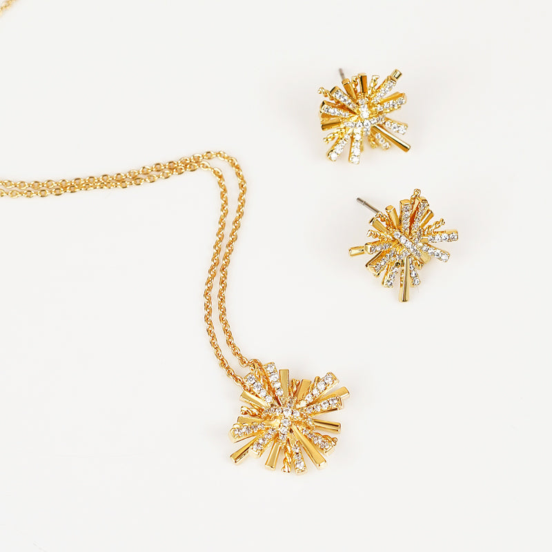 Starburst Gold-Plated Earrings and Necklace Set 
