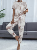 Shiny Tie-Dye Round Neck Short Sleeve Top and Pants Lounge Set Lingerie & Nightwear