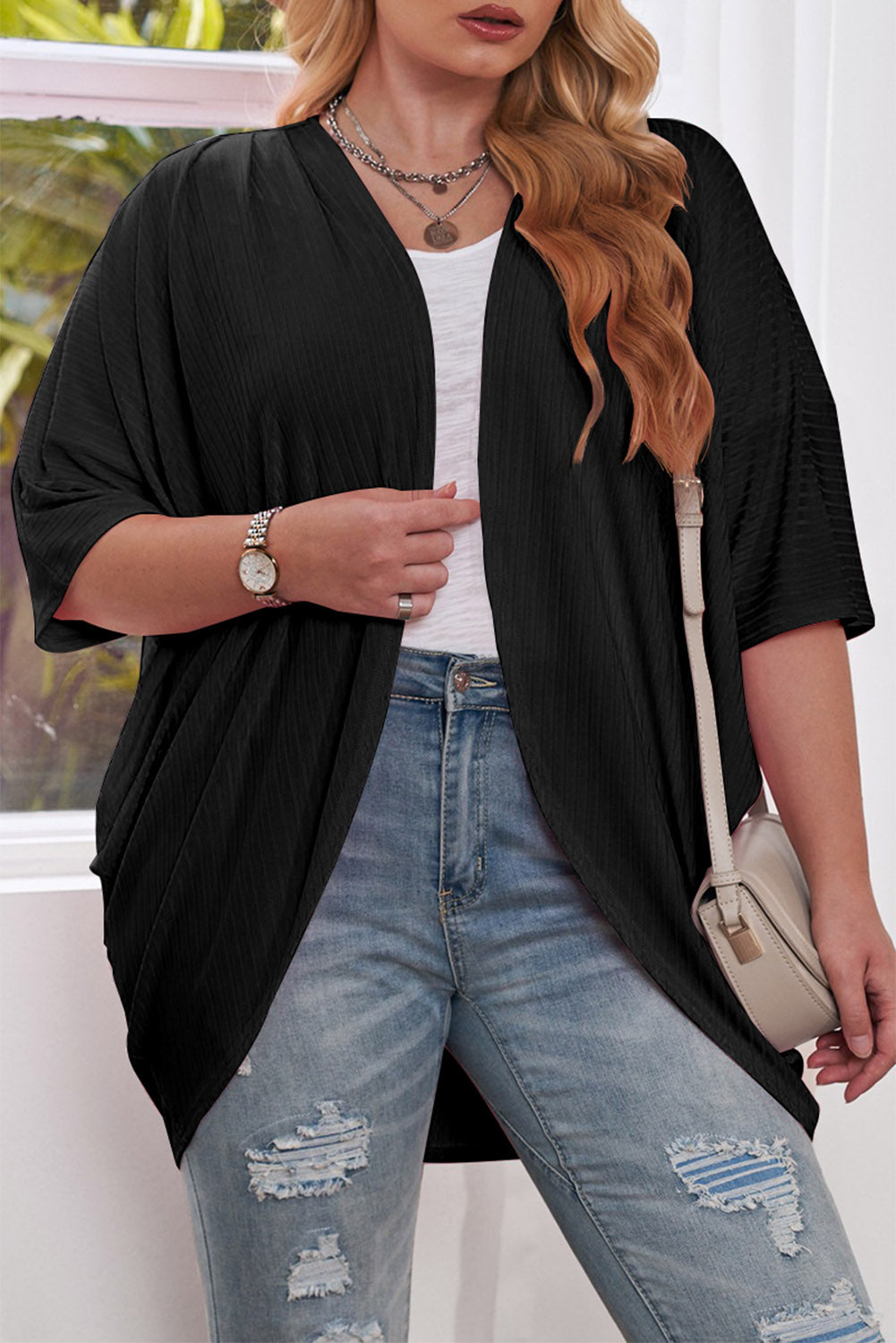 Plus Size Ribbed Cocoon Cover Up 