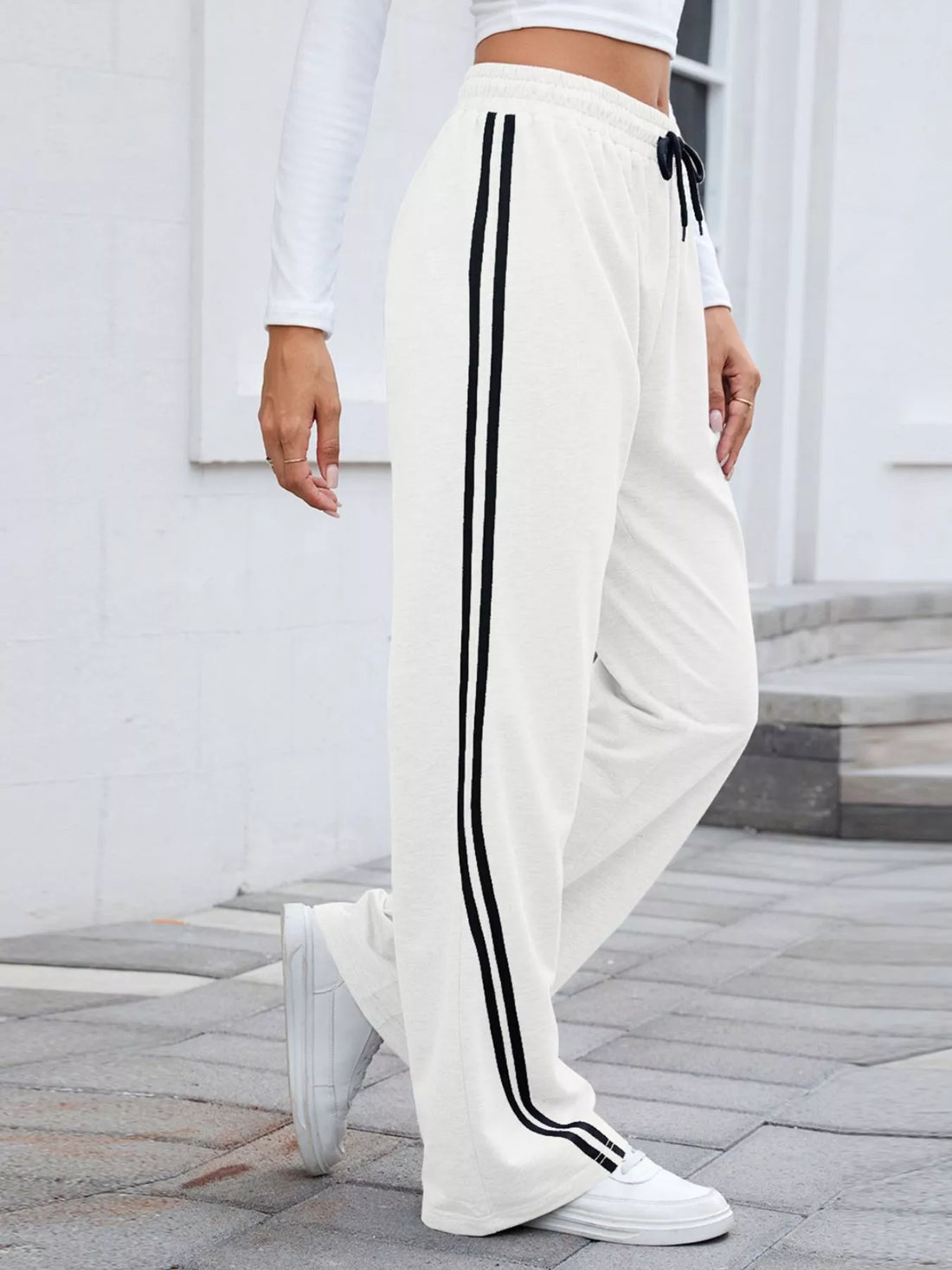 Side Striped Wide Leg Pants 