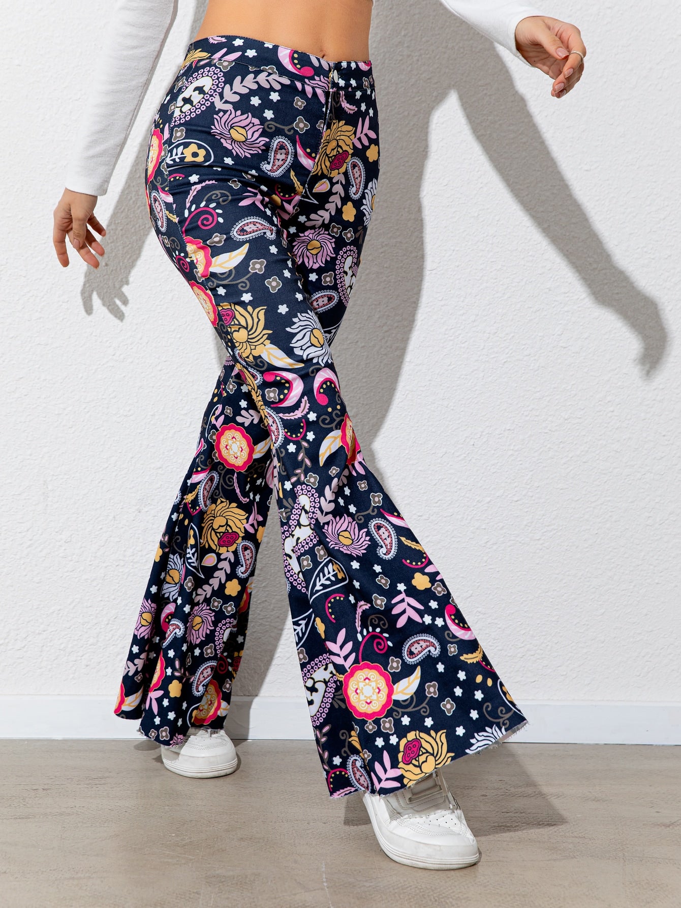 Floral High Waist Flare Leg Pants 