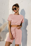 Short Sleeve Cropped Top and Drawstring Shorts Lounge Set Lingerie & Nightwear