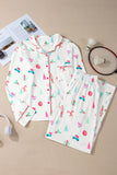 Christmas Printed Collared Neck Top and Pants Lounge Set 