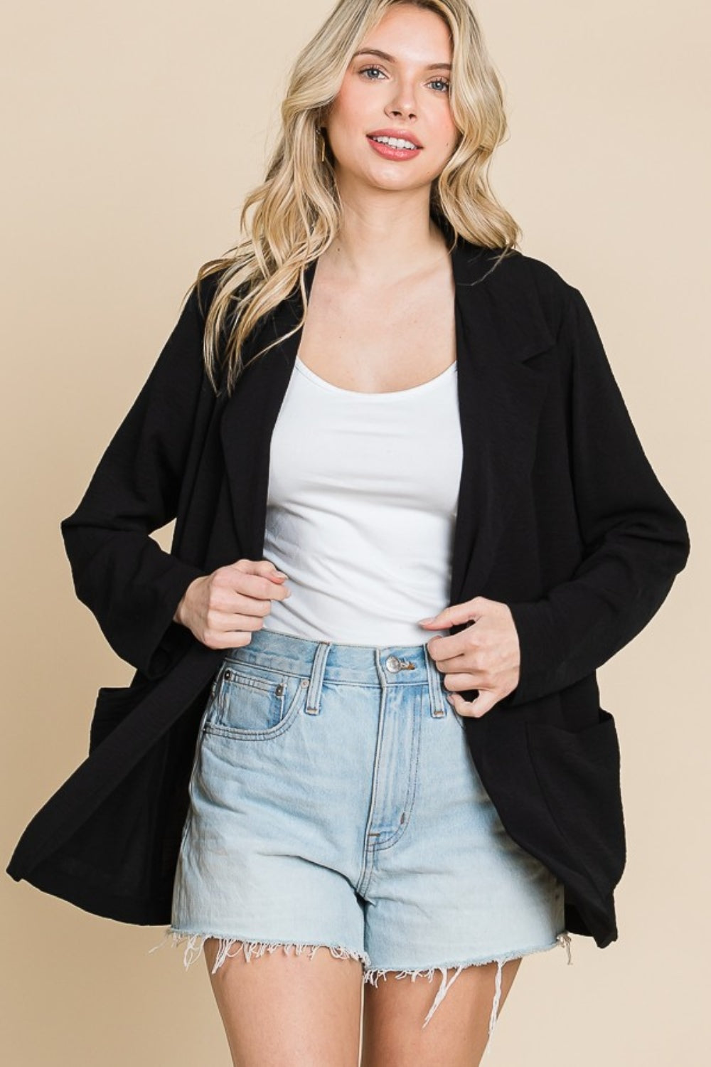Culture Code One Button Long Sleeve Blazer with Pockets 