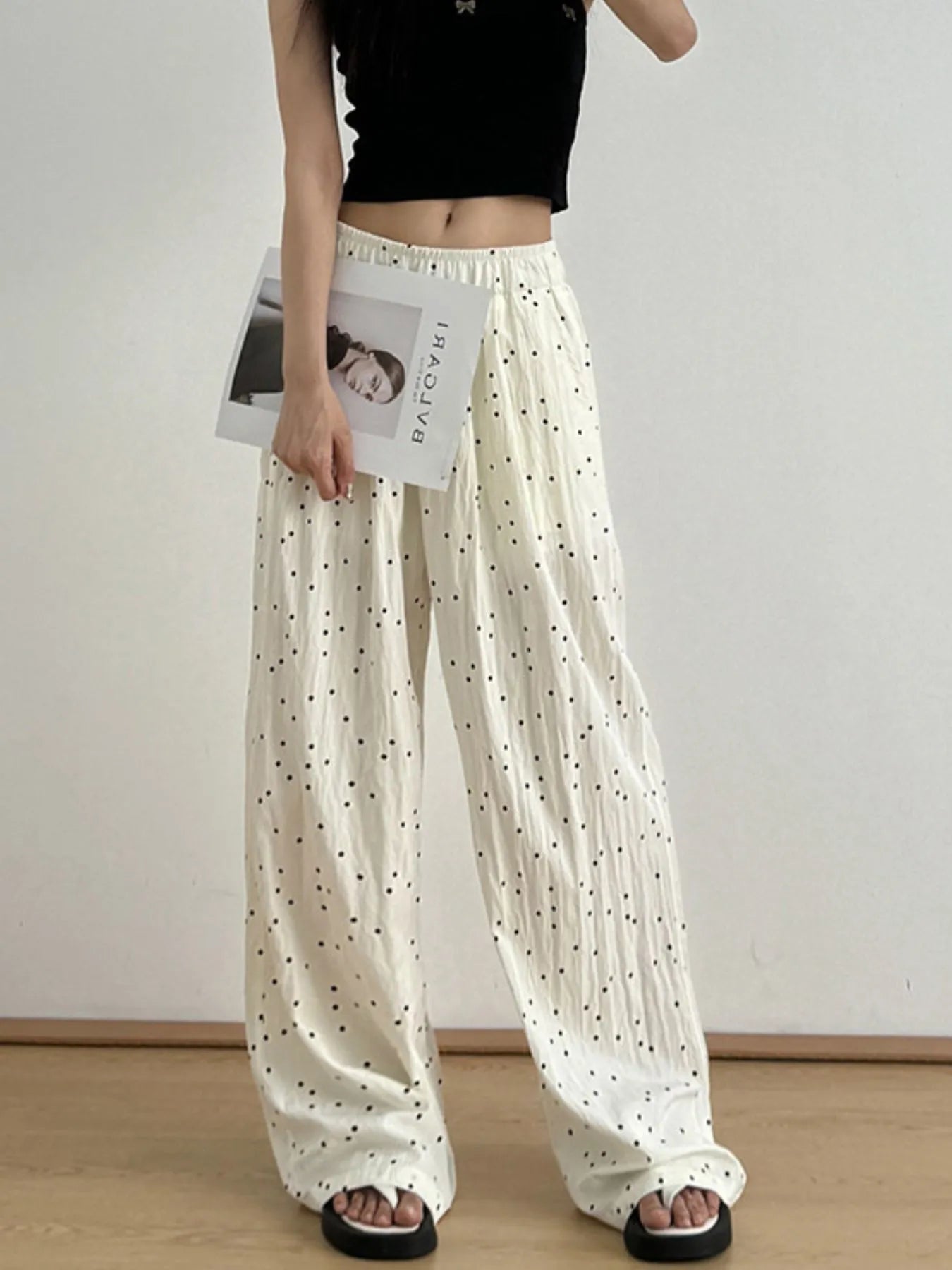 Polka Dot Wide Leg Relaxed Fit Pants 