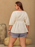 Plus Size Peplum V-Neck Half Sleeve Blouse 
