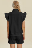 Double Take Full Size Texture Flounce Sleeve Top and Shorts Set 
