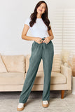 Basic Bae Full Size Ribbed Drawstring Hooded Top and Straight Pants Set 