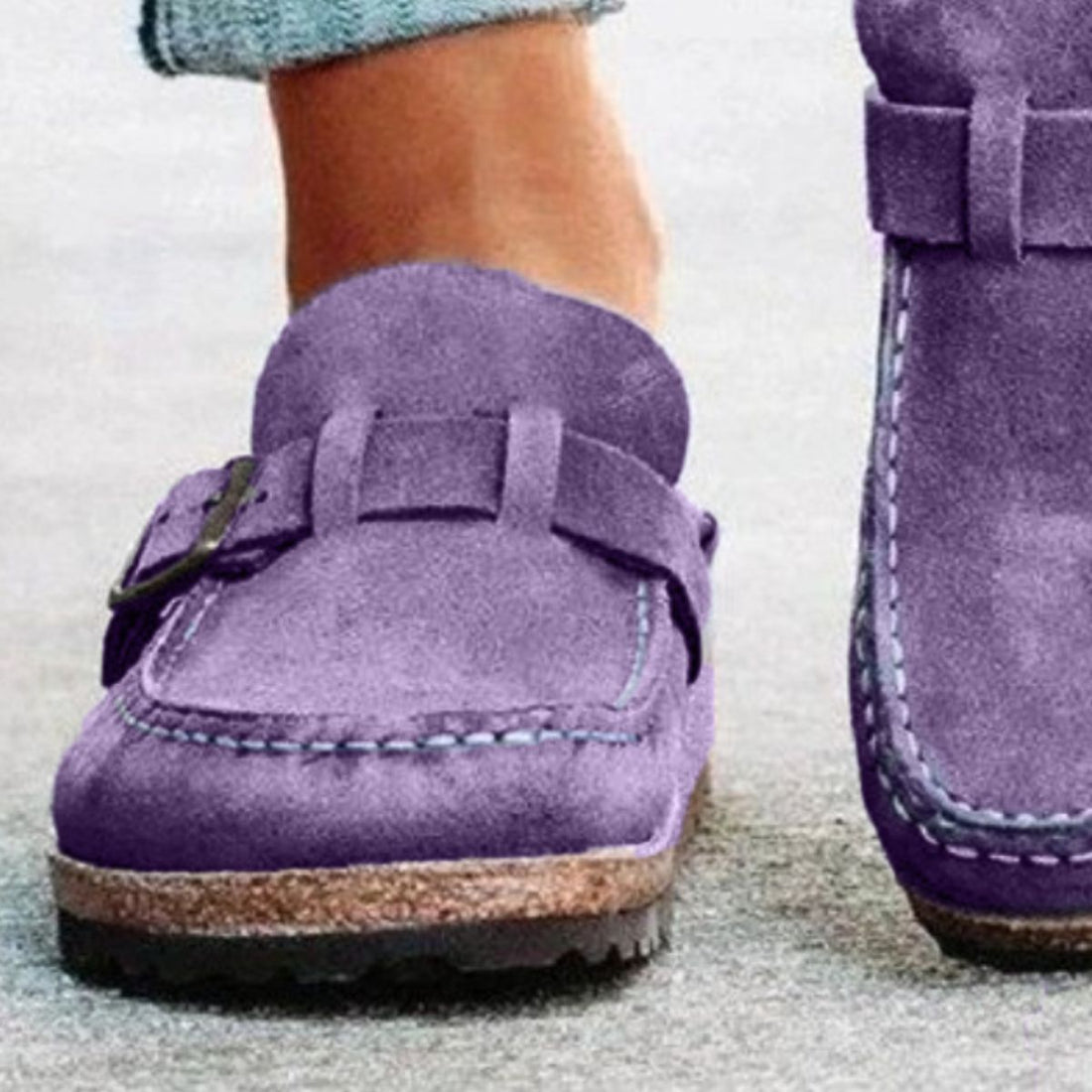 Round Toe Low Heel Buckle Loafers 