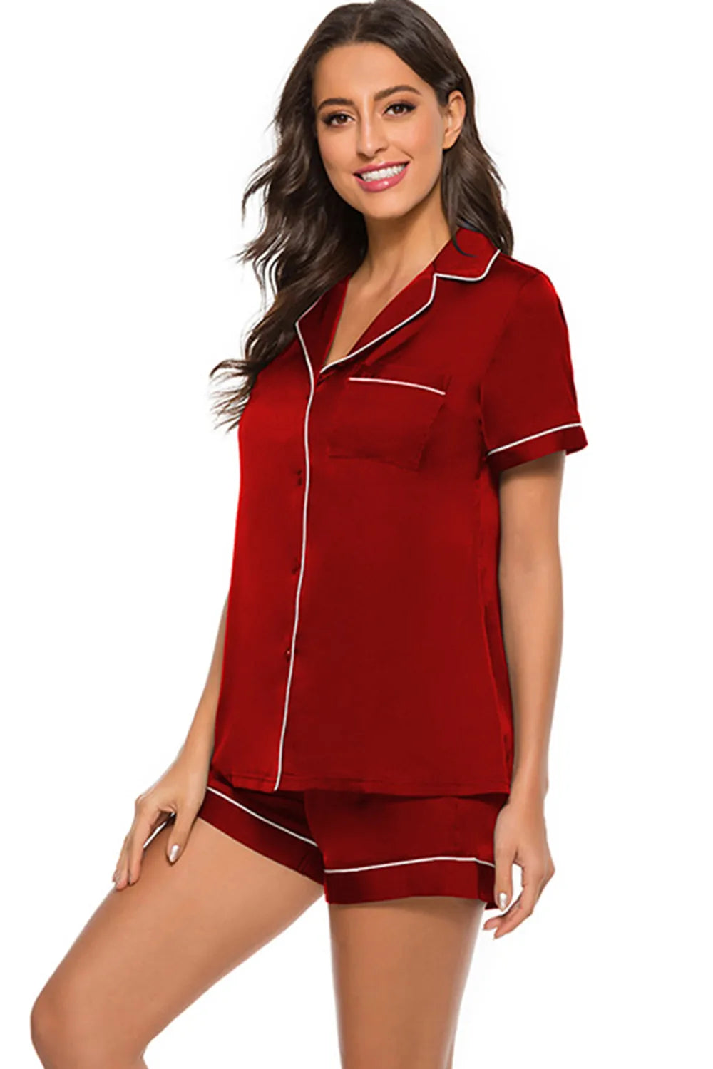 Printed Button Up Short Sleeve Top and Shorts Lounge Set Lingerie & Nightwear