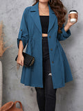 Honey Plus Size Lapel Collar Drawstring Roll-Tab Sleeve Trench Coat 
