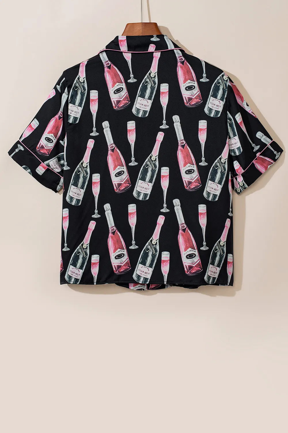 Champagne Print Short Sleeve Top and Shorts Set Lingerie & Nightwear
