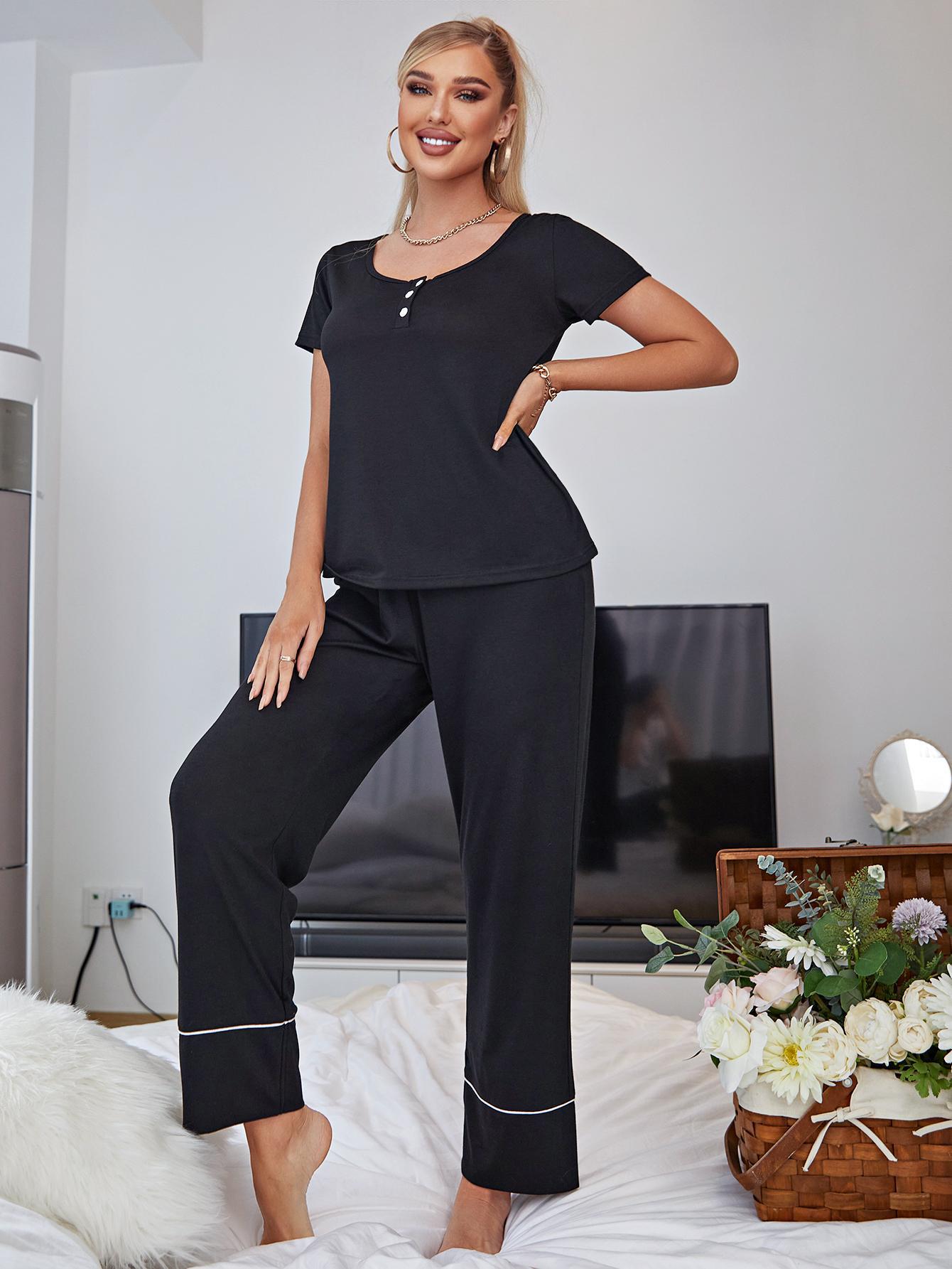 Scoop Neck Top and Elastic Waist Pants Lounge Set Lingerie & Nightwear