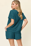 Double Take Full Size Texture Short Sleeve T-Shirt and Drawstring Shorts Set 