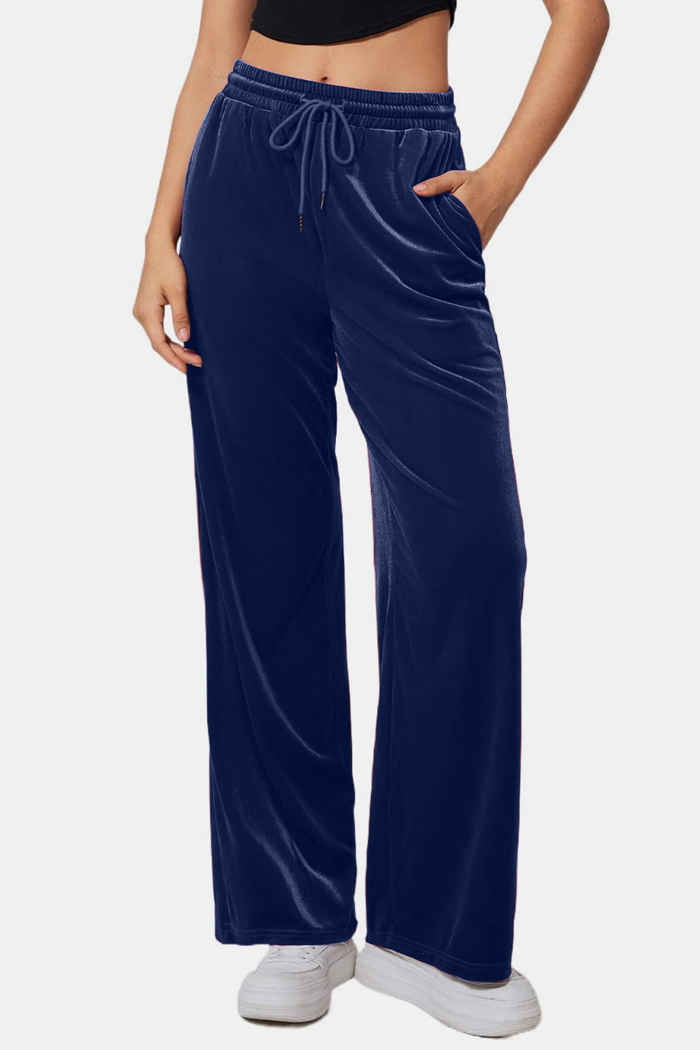 Drawstring Elastic Waist Straight Leg Pants 