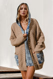 Double Take Full Size Hooded Denim Spliced Sweater Cardigan 