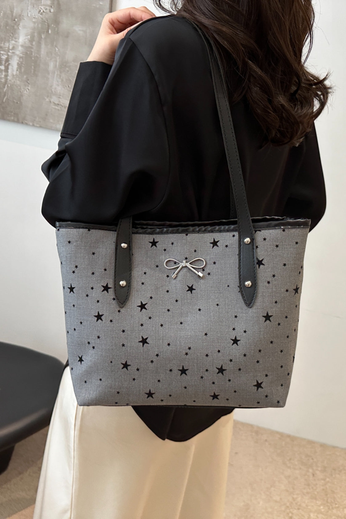 Bow Trim Polyester Tote Bag 