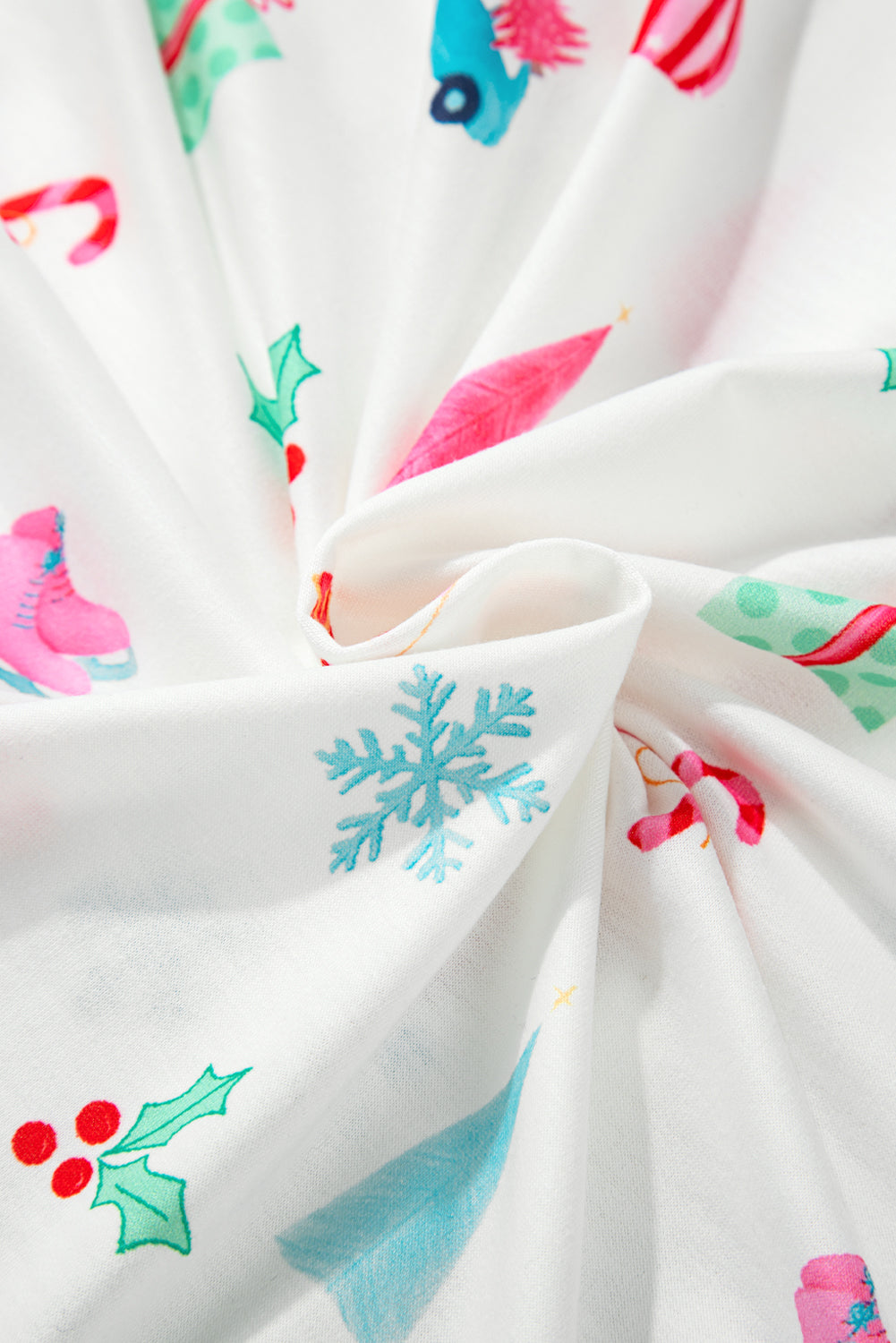 Christmas Printed Collared Neck Top and Pants Lounge Set 