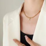 Brass Inlaid Zircon Letter Pendant Necklace 