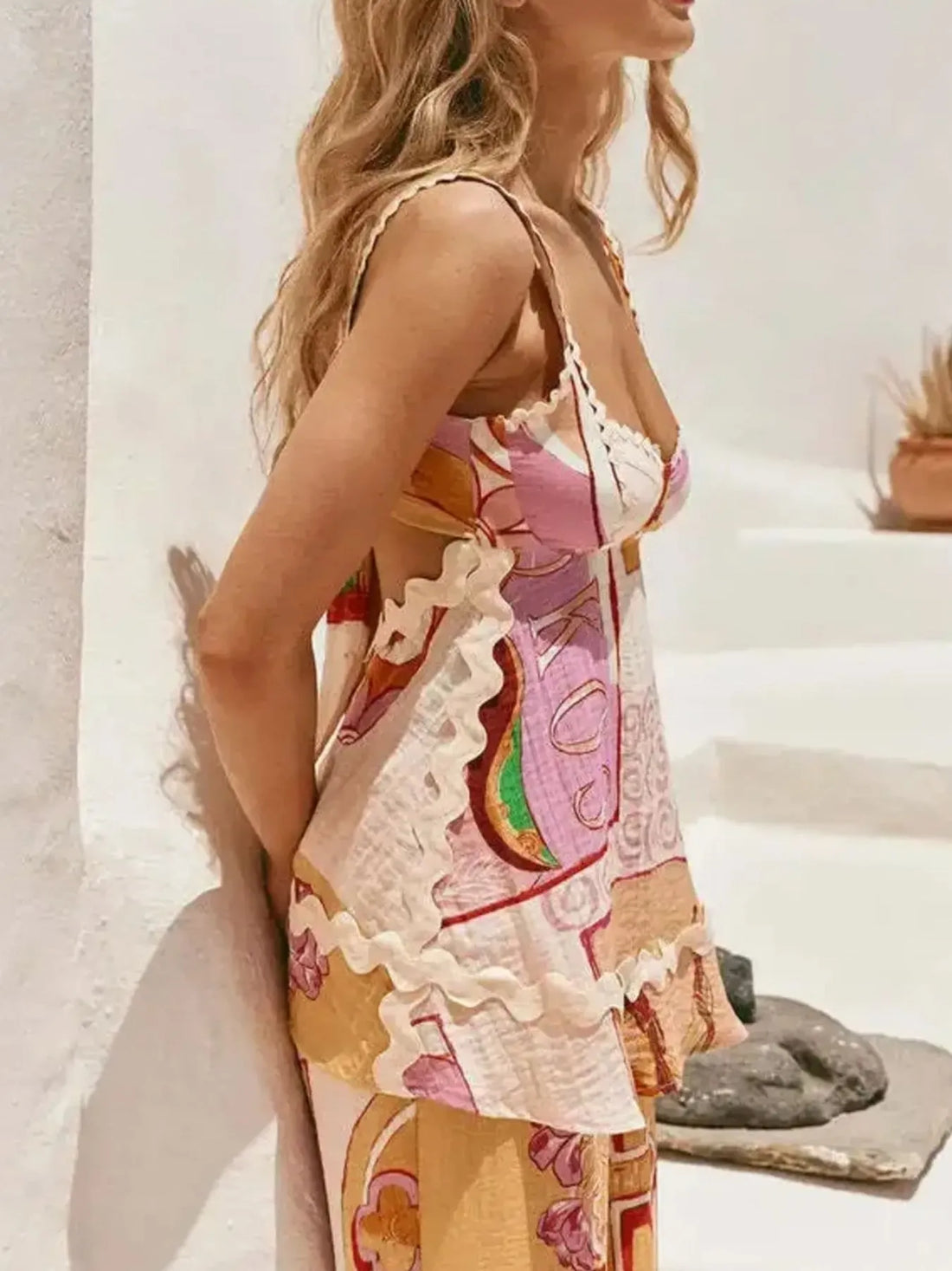Tie Back Printed Cami and Pants Set Two Piece Dresses
