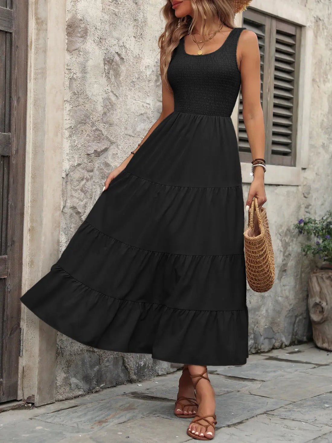 Ivy Lane Smocked Scoop Neck Sleeveless Tank Dress dress