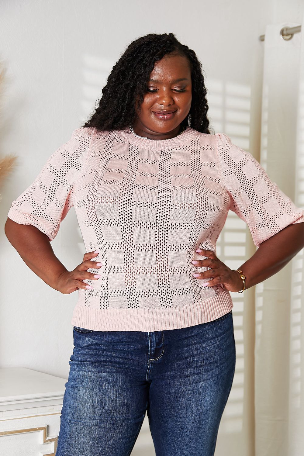 Mandy Ribbed Trim Round Neck Knit Top 