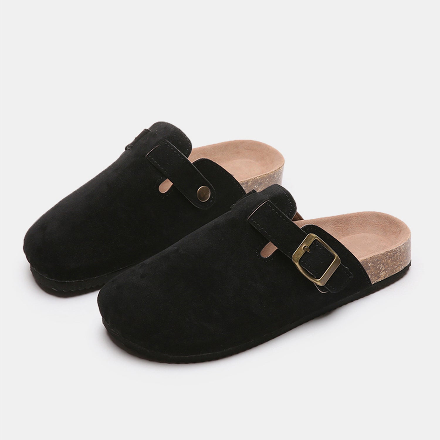 Suede Closed Toe Buckle Slide 