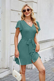Tied Button Up Short Sleeve Mini Shirt Dress Dresses