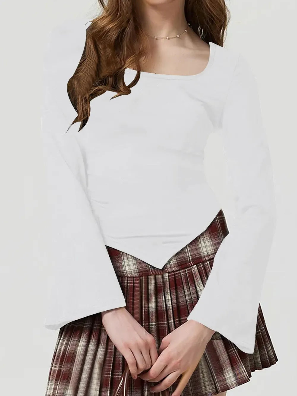 Square Neck Flare Sleeve T-Shirt 