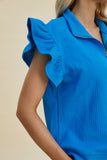 Double Take Full Size Texture Ruffle Short Sleeve Top and Wide Leg Pants Set 