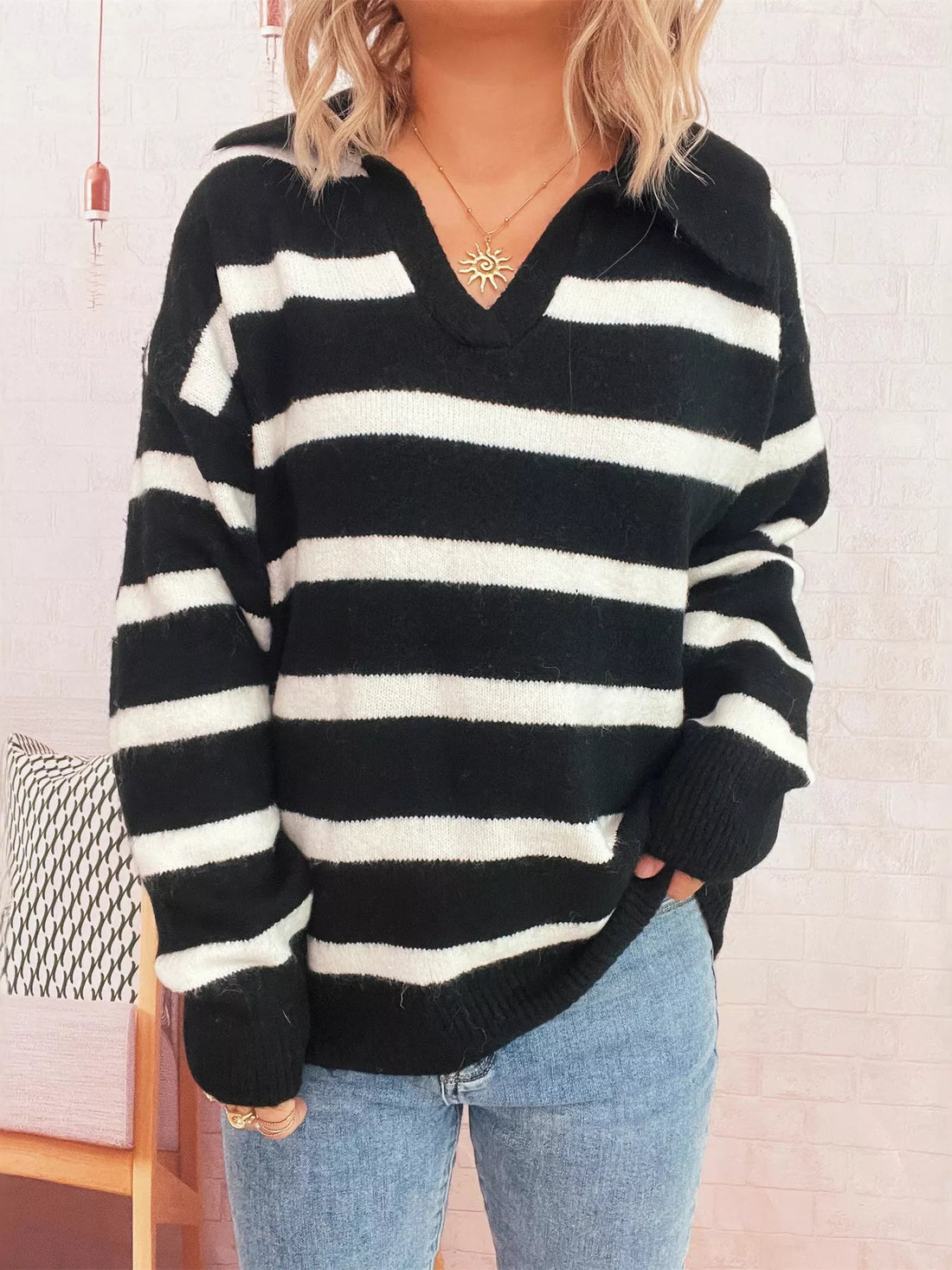 Striped Dropped Shoulder Sweater 