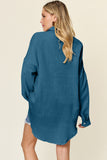 Double Take Full Size Pocketed Texture Button Up Shirt 