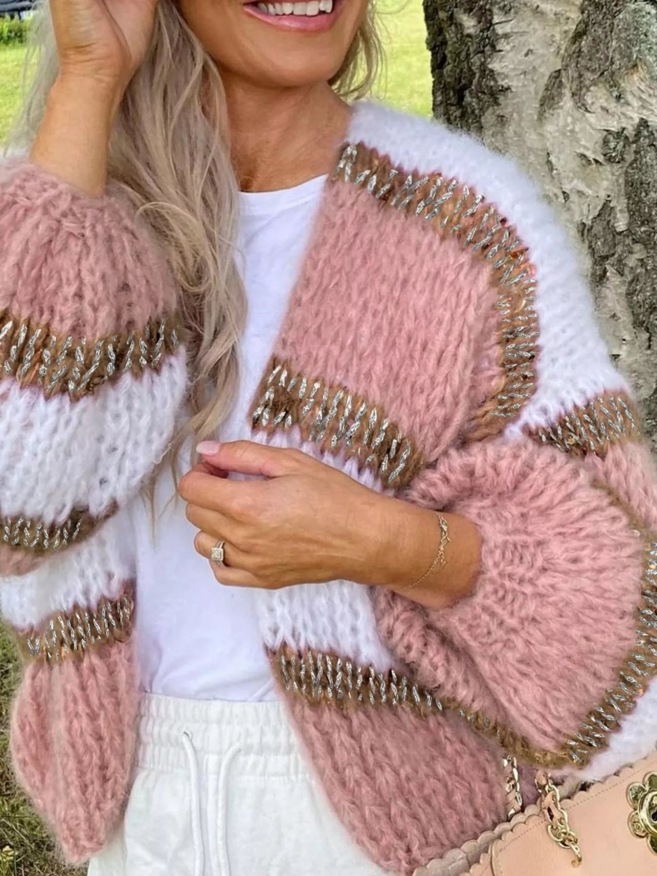 Color Block Open Front Cardigan 