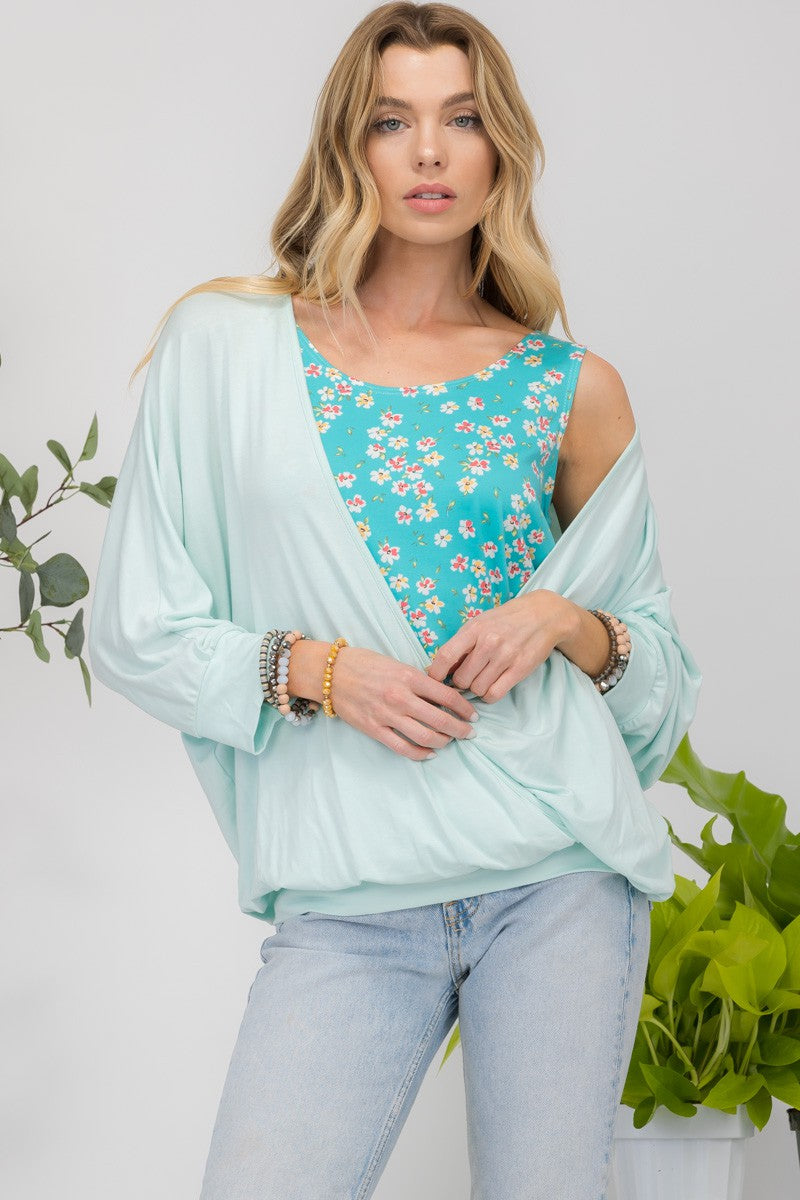 Celeste Full Size Floral Round Neck Top with Two Layer Detail 