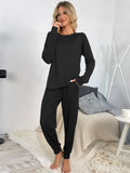 Shiny Round Neck Top and Drawstring Pants Lounge Set Lingerie & Nightwear