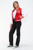 Love Me Now PU Leather Contrast Snap Down Bomber Jacket 