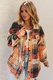 Double Take Button Up Plaid Fleece Shacket with Pockets 