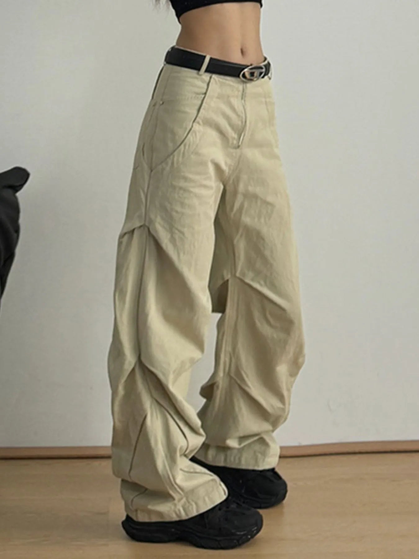 High-Waisted Zip Front Cargo Pants 