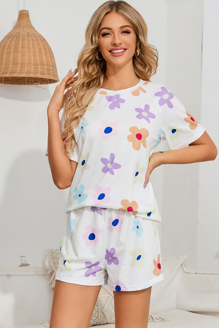 Floral Round Neck Raglan Sleeve Top and Shorts Lounge Set Lingerie & Nightwear