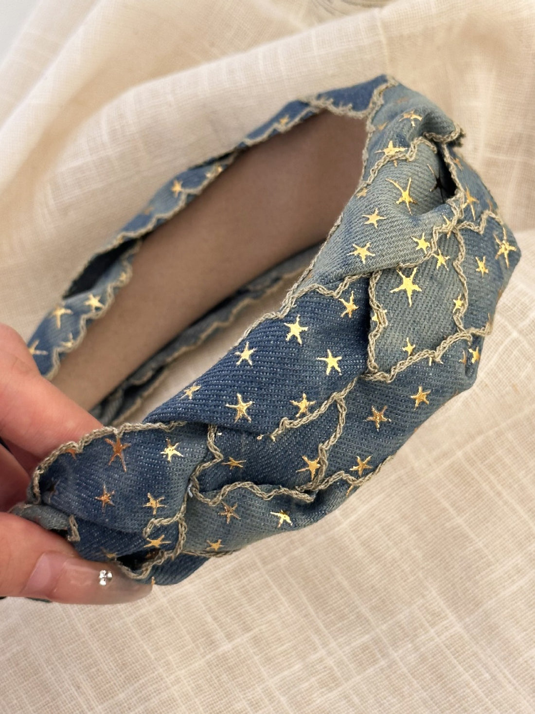 Star Braided Wide Denim Headband 
