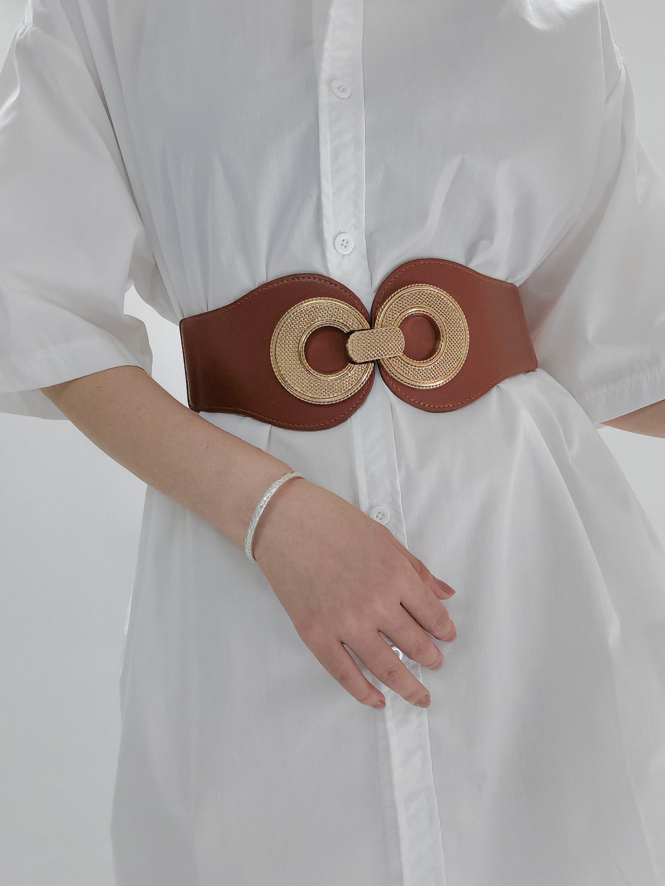 Alloy Buckle Elastic PU Belt 