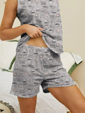 Printed Round Neck Top and Shorts Lounge Set Lingerie & Nightwear