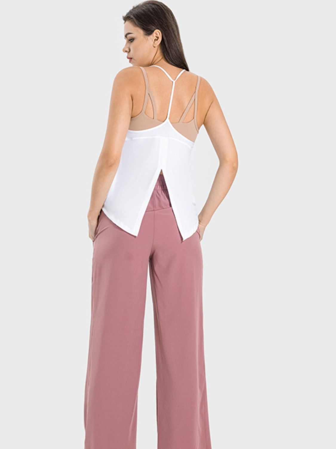 Millennia Slit Spaghetti Strap Scoop Neck Active Cami 